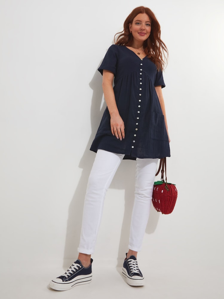 Joe Browns Button Detail Patch Pocket Crinkle Tunic Top - Bild 2 von 5