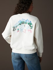 Ecru White Christmas Vintage Look Ski Slope Crew Neck Apres Ski Sweatshirt - Image 1 of 7