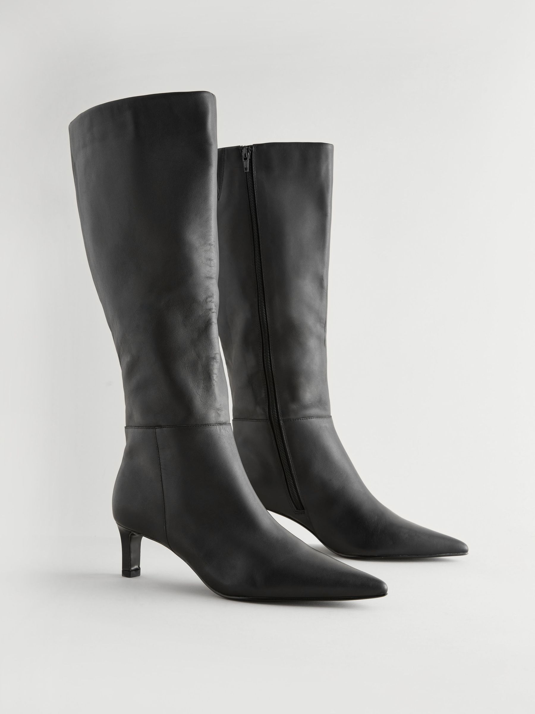 Buy Black Leather Knee High Skinny Heeled Boots from Next Singapore