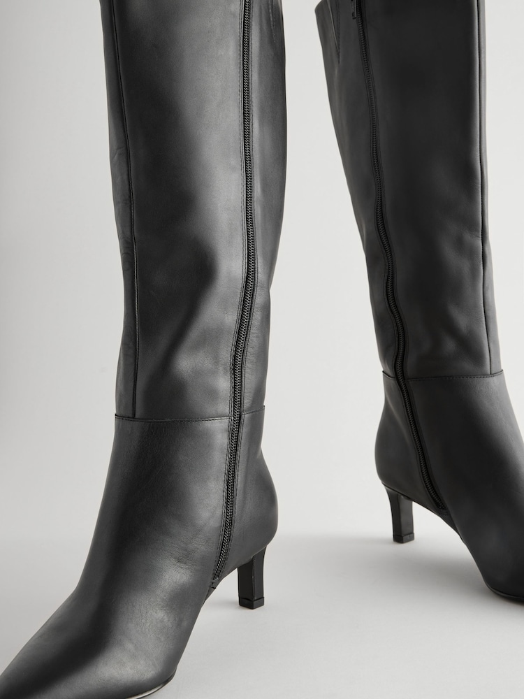 Black Leather Forever Comfort® Knee High Skinny Heeled Boots - Image 7 of 8