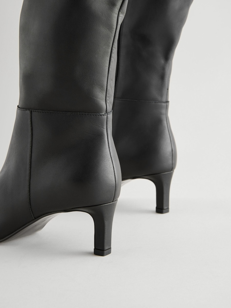 Black Leather Forever Comfort® Knee High Skinny Heeled Boots - Image 8 of 8
