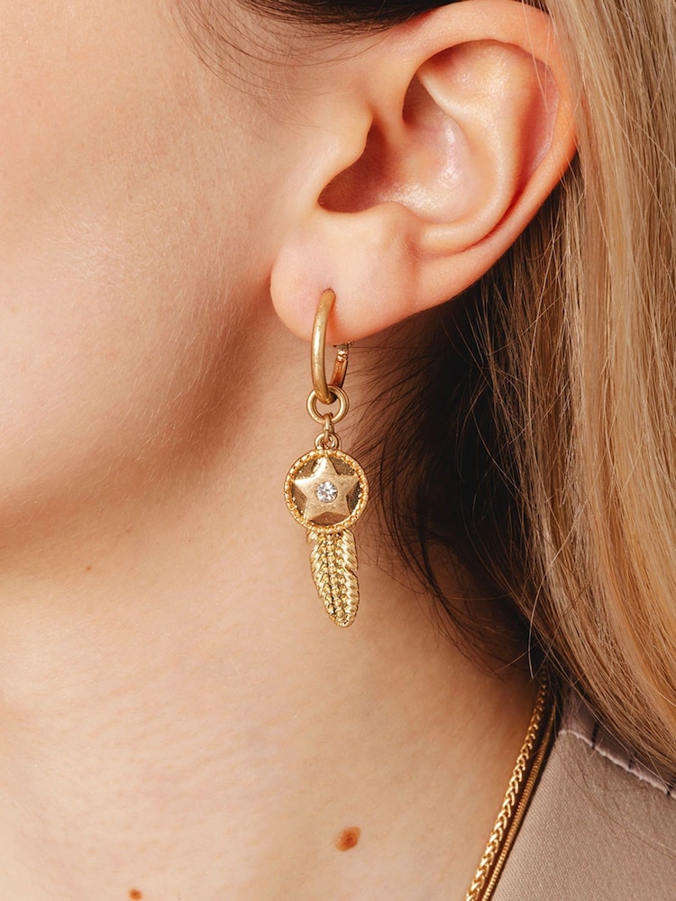 Bibi Bijoux Gold Tone Celestial Feather Interchangeable Hoop Earrings - Image 4 of 4 Bibi Bijoux Gold Tone Celestial Feather Interchangeable Hoop Earrings - Image 4 of 4