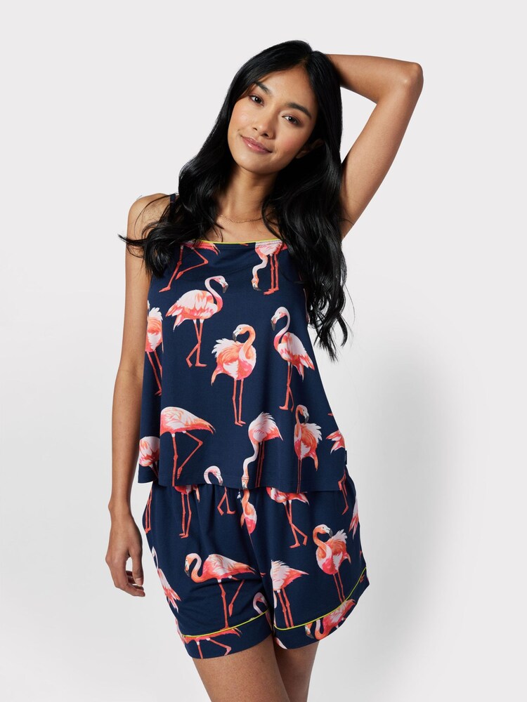 Chelsea Peers Blue Flamingo Print Cami Short Pyjama Set - Image 1 of 5