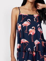 Chelsea Peers Blue Flamingo Print Cami Short Pyjama Set - Image 3 of 5
