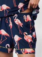 Chelsea Peers Blue Flamingo Print Cami Short Pyjama Set - Image 5 of 5