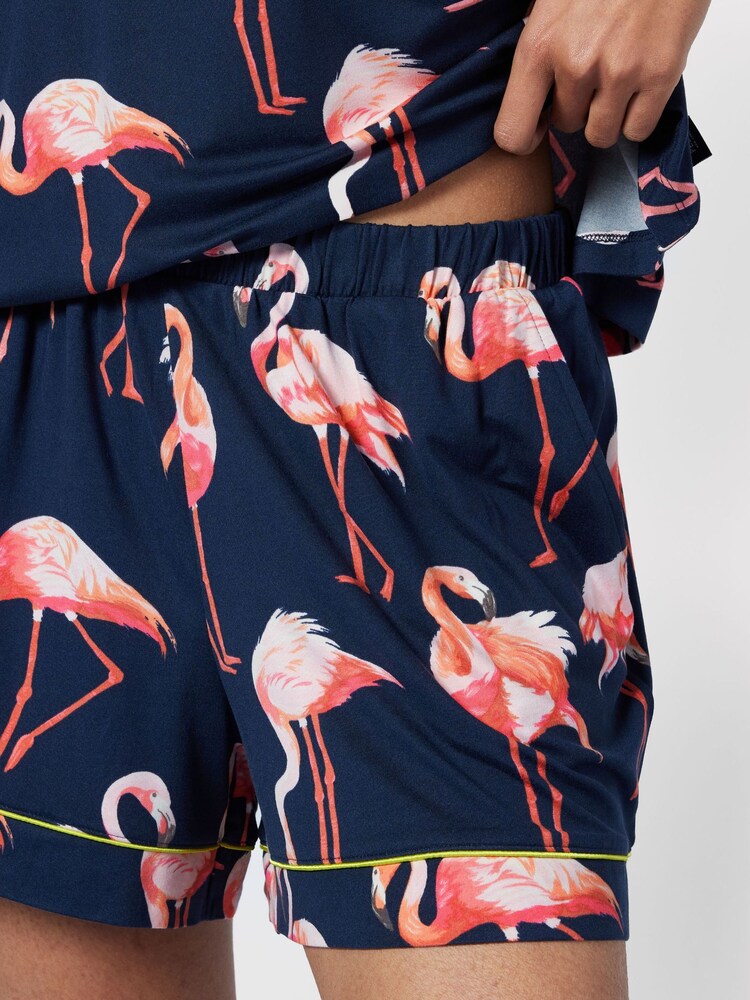 Chelsea Peers Blue Flamingo Print Cami Short Pyjama Set - Image 5 of 5