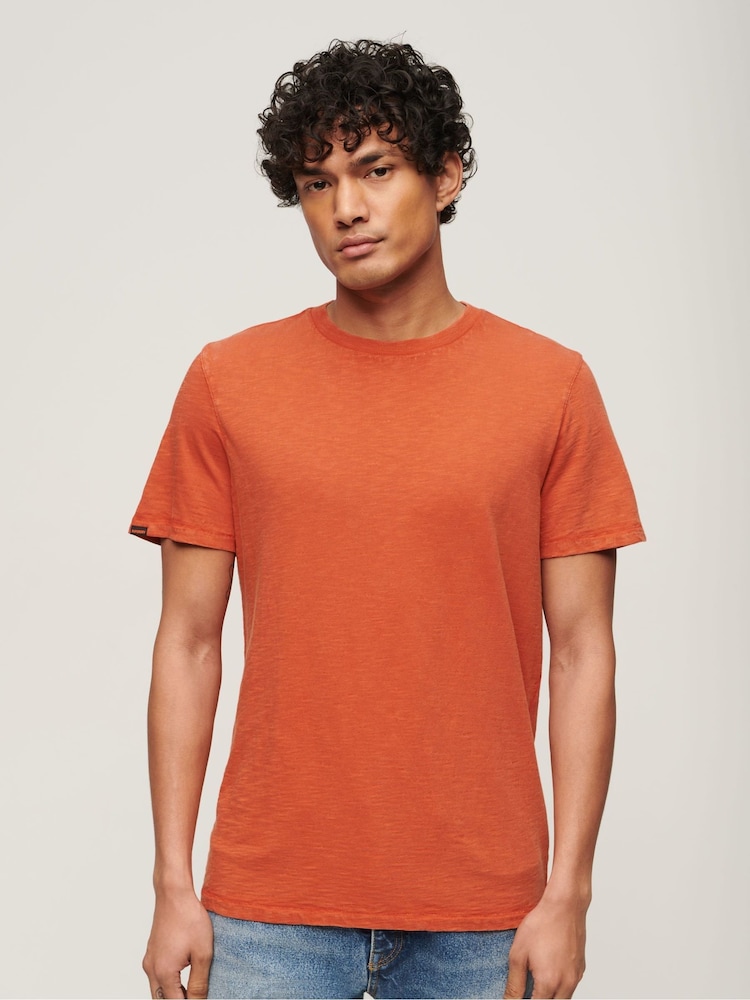 Superdry Orange 100% Cotton Crew Neck Slub Short Sleeved T-Shirt - Image 1 of 3