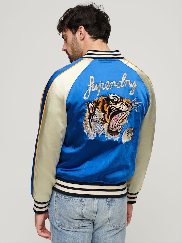 Superdry Blue Sukajan Embroidered Bomber Jacket - Image 2 of 7 Superdry Blue Sukajan Embroidered Bomber Jacket - Image 2 of 7