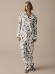Grey Womens 100% Cotton Matching Family Christmas Mountain Print Pyjamas - Image 1 of 10
