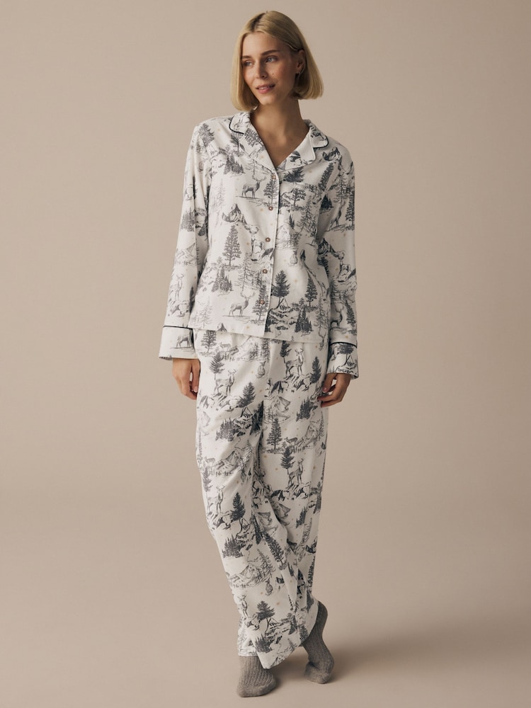 Grey Womens 100% Cotton Matching Family Christmas Mountain Print Pyjamas - Image 1 of 10