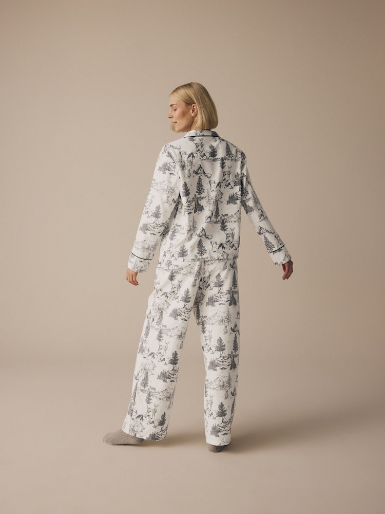 Grey Womens 100% Cotton Matching Family Christmas Mountain Print Pyjamas - Image 2 of 10