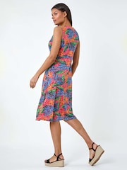Roman Red Burnout Tropical Print Stretch Dress - Image 3 of 5