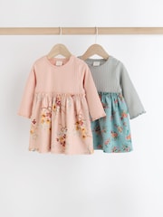 Pink/Blue Floral Baby Cotton Jersey Dresses 2 Pack (0mths-2yrs) - Image 1 of 9