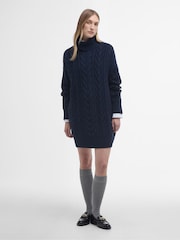 Barbour® Navy Beatrix Cable Knit Roll Neck Dress - Image 1 of 6