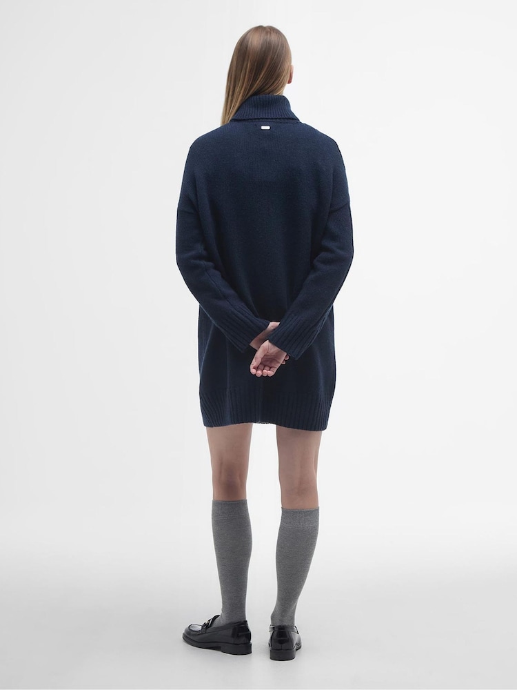 Barbour® Navy Beatrix Cable Knit Roll Neck Dress - Image 2 of 6
