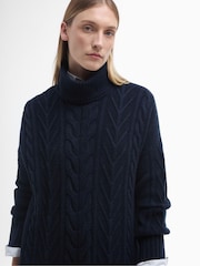Barbour® Navy Beatrix Cable Knit Roll Neck Dress - Image 4 of 6