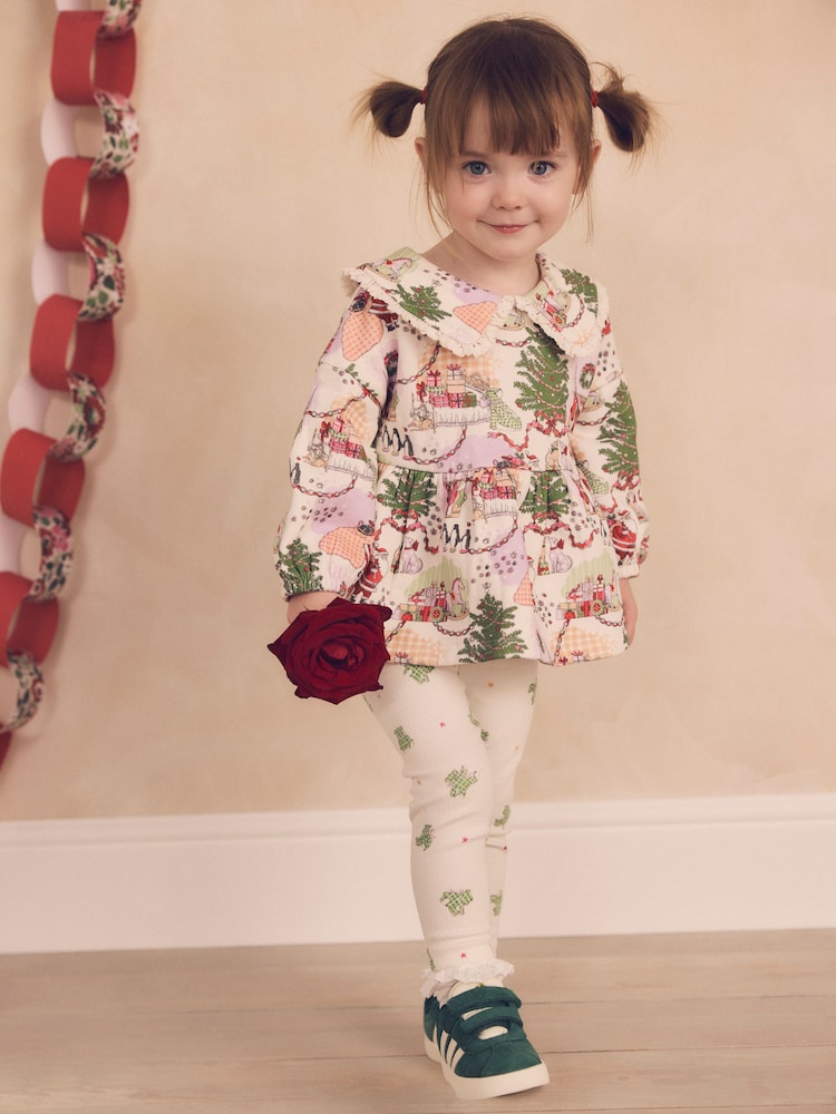 Cath Kidston Ecru Christmas Long Sleeve Collar Top and Legging Set (3mths-7yrs) - Image 1 of 12 Cath Kidston Ecru Christmas Long Sleeve Collar Top and Legging Set (3mths-7yrs) - Image 1 of 12
