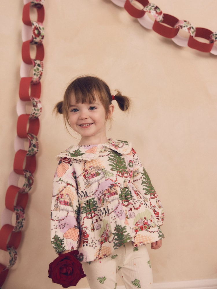 Cath Kidston Ecru Christmas Long Sleeve Collar Top and Legging Set (3mths-7yrs) - Image 2 of 12 Cath Kidston Ecru Christmas Long Sleeve Collar Top and Legging Set (3mths-7yrs) - Image 2 of 12