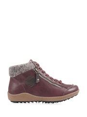 Pavers Burgundy Knitted cuff Lace up Ankle Boots - Image 1 of 6