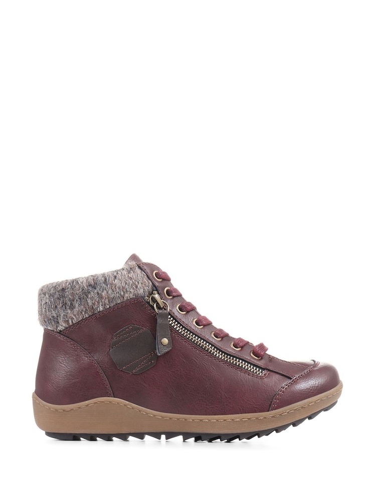 Pavers Burgundy Knitted cuff Lace up Ankle Boots - Image 1 of 6