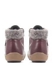 Pavers Burgundy Knitted cuff Lace up Ankle Boots - Image 3 of 6