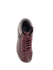Pavers Burgundy Knitted cuff Lace up Ankle Boots - Image 4 of 6