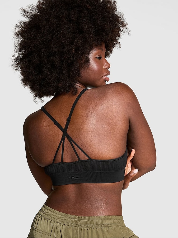 Victoria's Secret PINK Black Seamless Cable Knit Sports Bra - Image 2 of 3 Victoria's Secret PINK Black Seamless Cable Knit Sports Bra - Image 2 of 3