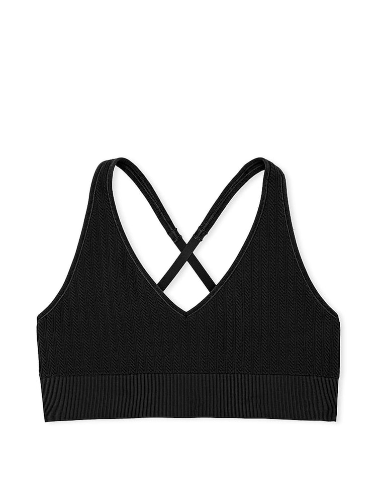 Victoria's Secret PINK Black Seamless Cable Knit Sports Bra - Image 3 of 3 Victoria's Secret PINK Black Seamless Cable Knit Sports Bra - Image 3 of 3
