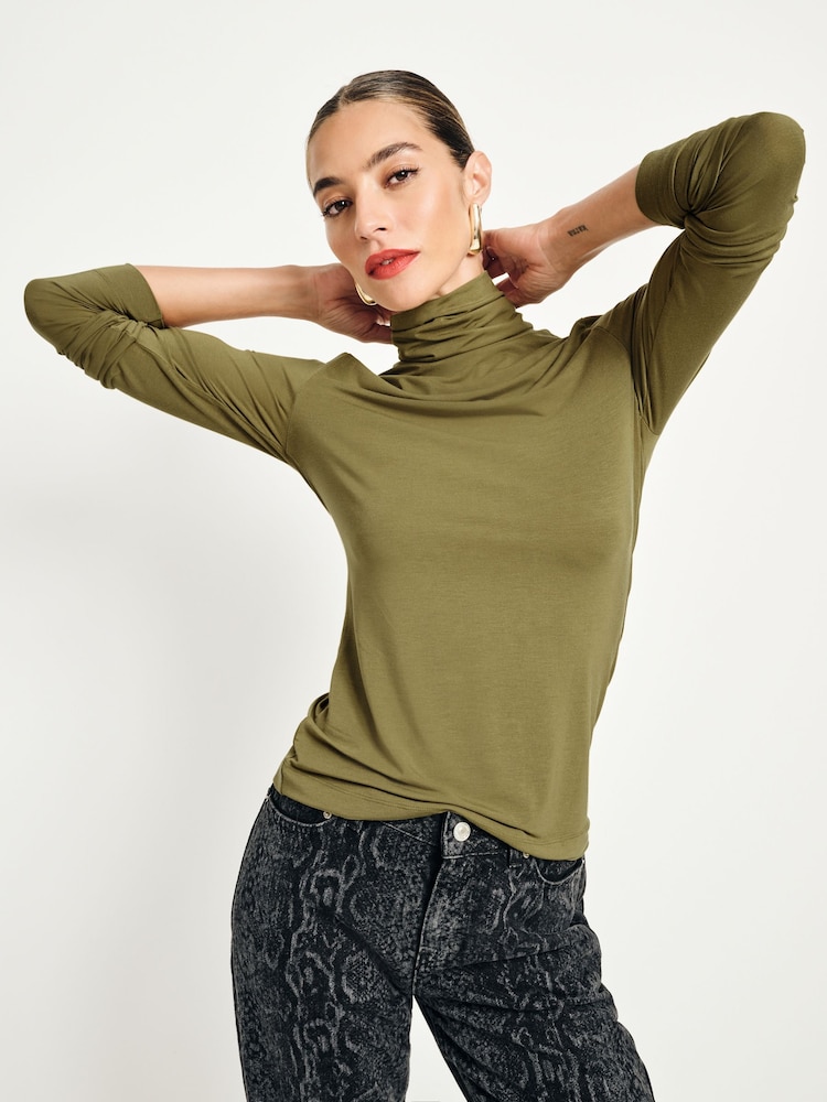 Verde - Top de manga larga con cuello vuelto de modal supersuave - Imagen 2 de 8 Verde - Top de manga larga con cuello vuelto de modal supersuave - Imagen 2 de 8