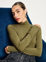 Verde - Top de manga larga con cuello vuelto de modal supersuave - Imagen 4 de 8