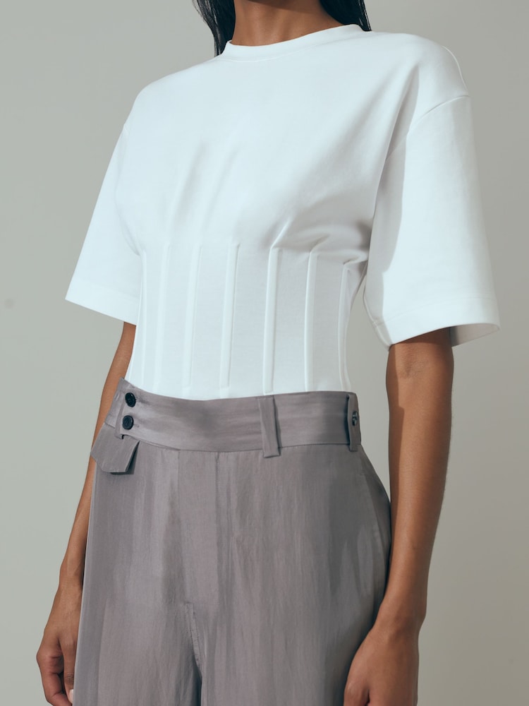Reiss White Luna Atelier Corset Detail T-Shirt - Image 1 of 5