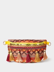 Joe Browns Orange Aztec Patterned Festival Tassel Trim Bum Bag - Image 1 of 3