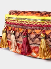 Joe Browns Orange Aztec Patterned Festival Tassel Trim Bum Bag - Image 3 of 3
