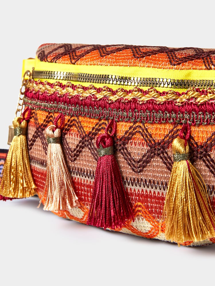 Joe Browns Orange Aztec Patterned Festival Tassel Trim Bum Bag - Image 3 of 3