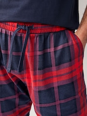 Navy Blue/Red 100% Cotton Check Pyjamas Shorts Set - Image 4 of 10