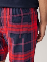 Navy Blue/Red 100% Cotton Check Pyjamas Shorts Set - Image 5 of 10