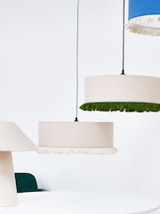 Oliver Bonas White Alma Boucle Tassel 100% Cotton Lamp Shade - Image 1 of 3