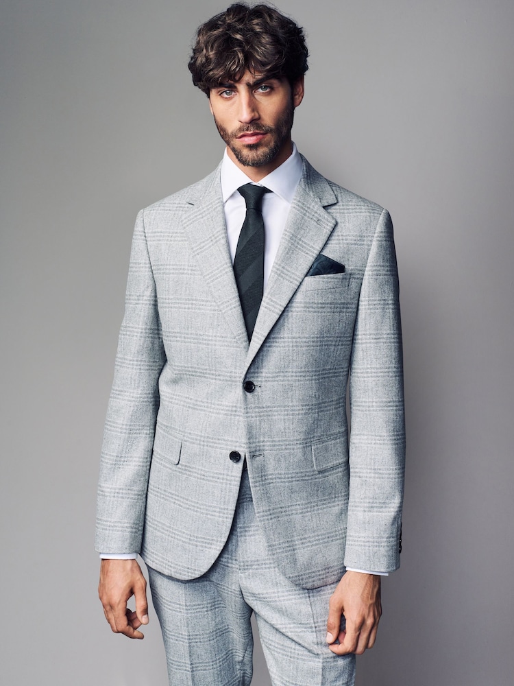 Grey - Slim Fit Brushed Check Suit Jacket - Image 1 of 1