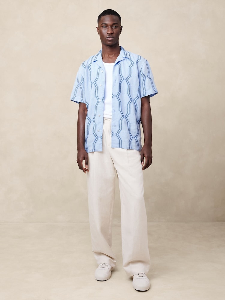 Banana Republic Blue Embroidered Linen Resort Shirt - Image 1 of 3