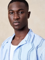Banana Republic Blue Embroidered Linen Resort Shirt - Image 3 of 3