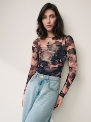 Myleene Klass Purple Printed Mesh Top - Image 1 of 4