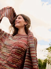 Red Spacedye Cable Knit Scarf - Image 3 of 7