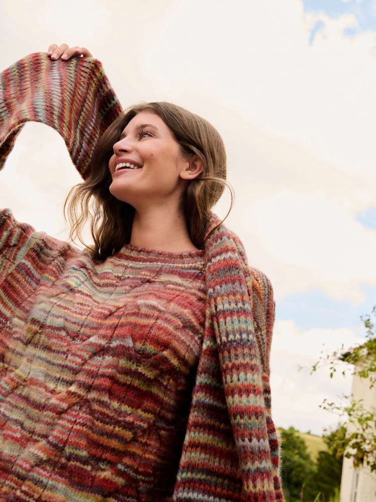 Red Spacedye Cable Knit Scarf - Image 3 of 7