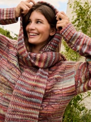 Red Spacedye Cable Knit Scarf - Image 4 of 7