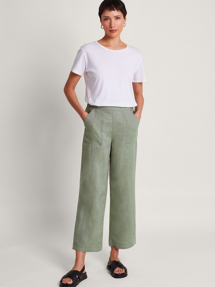 Monsoon Green Parker Linen Crop Trousers - Image 1 of 5 Monsoon Green Parker Linen Crop Trousers - Image 1 of 5