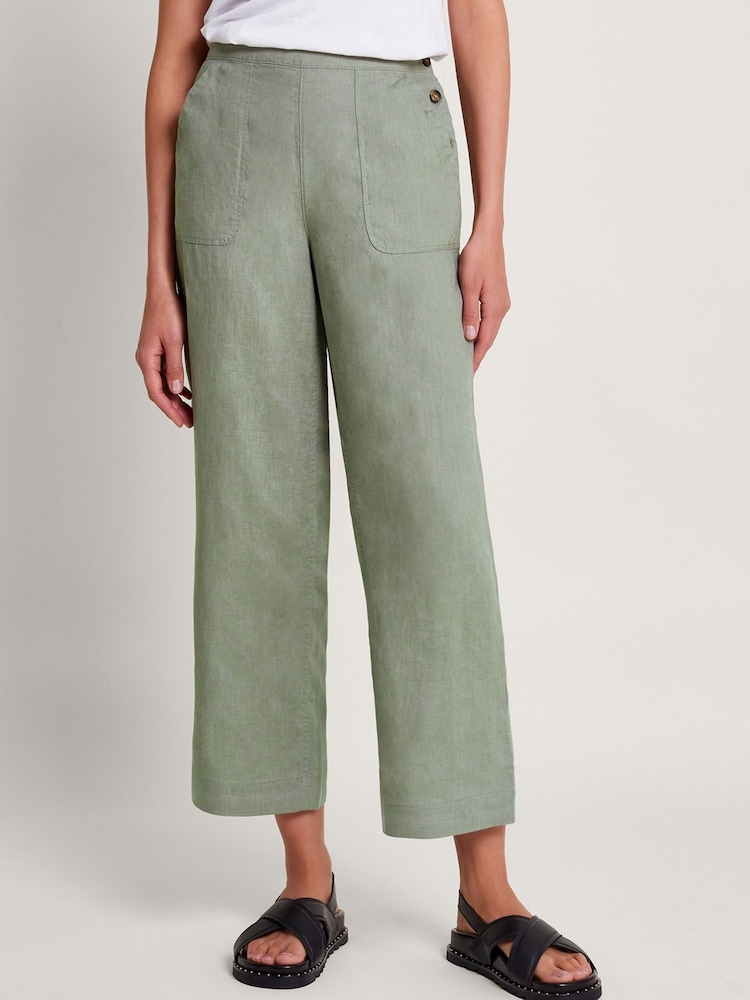 Monsoon Green Parker Linen Crop Trousers - Image 2 of 5 Monsoon Green Parker Linen Crop Trousers - Image 2 of 5