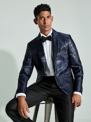 Blue Metallic Leopard Tuxedo Jacket - Image 1 of 10