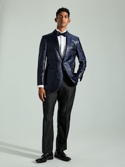 Blue Metallic Leopard Tuxedo Jacket - Image 2 of 10
