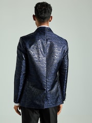Blue Metallic Leopard Tuxedo Jacket - Image 3 of 10
