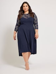 Yours Curve Blue Lace Sweetheart Dress - Image 1 of 5